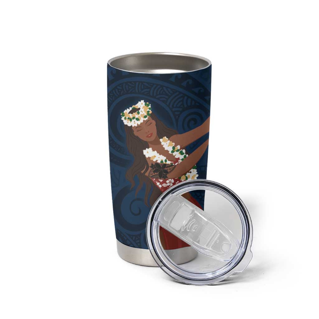 Tahiti Islands Polynesian Plumeria Tumbler Cup Tahitian Vahine 'Ote'a - Navy Blue