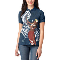 Tahiti Islands Polynesian Plumeria Women Polo Shirt Tahitian Vahine 'Ote'a - Navy Blue LT7 - Polynesian Pride