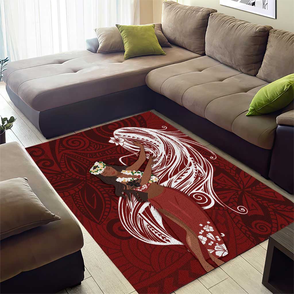 Tahiti Islands Polynesian Plumeria Area Rug Tahitian Vahine 'Ote'a - Scarlet