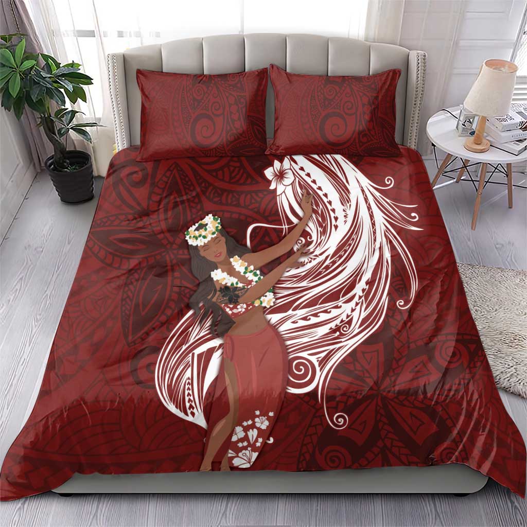Tahiti Islands Polynesian Plumeria Bedding Set Tahitian Vahine 'Ote'a - Scarlet