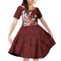 Tahiti Islands Polynesian Plumeria Family Matching Off Shoulder Short Dress and Hawaiian Shirt Tahitian Vahine 'Ote'a - Scarlet LT7 Daughter's Dress Red - Polynesian Pride