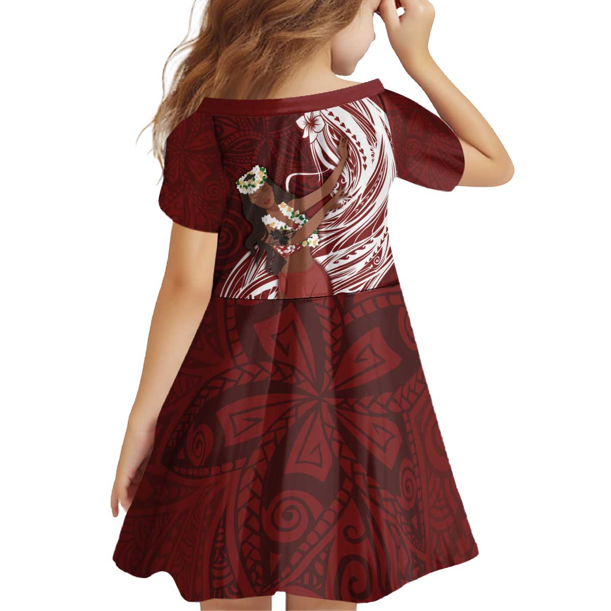 Tahiti Islands Polynesian Plumeria Family Matching Off Shoulder Short Dress and Hawaiian Shirt Tahitian Vahine 'Ote'a - Scarlet LT7 - Polynesian Pride