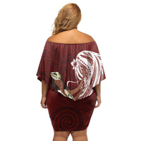Tahiti Islands Polynesian Plumeria Family Matching Off Shoulder Short Dress and Hawaiian Shirt Tahitian Vahine 'Ote'a - Scarlet LT7 - Polynesian Pride