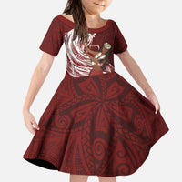 Tahiti Islands Polynesian Plumeria Family Matching Puletasi and Hawaiian Shirt Tahitian Vahine 'Ote'a - Scarlet LT7 Daughter's Dress Red - Polynesian Pride