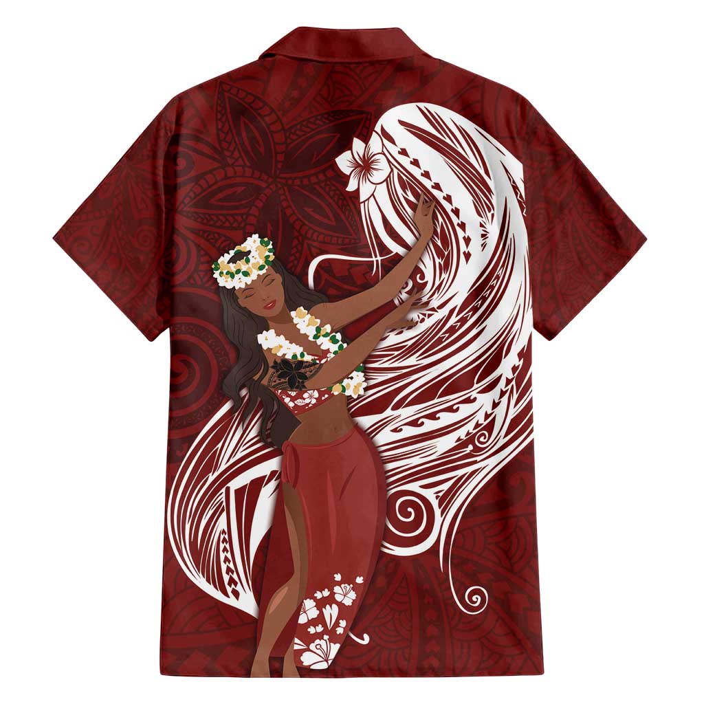 Tahiti Islands Polynesian Plumeria Family Matching Tank Maxi Dress and Hawaiian Shirt Tahitian Vahine 'Ote'a - Scarlet LT7 - Polynesian Pride