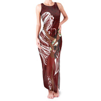 Tahiti Islands Polynesian Plumeria Family Matching Tank Maxi Dress and Hawaiian Shirt Tahitian Vahine 'Ote'a - Scarlet LT7 Mom's Dress Red - Polynesian Pride