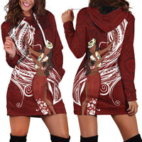 Tahiti Islands Polynesian Plumeria Hoodie Dress Tahitian Vahine 'Ote'a - Scarlet