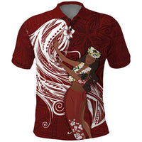 Tahiti Islands Polynesian Plumeria Polo Shirt Tahitian Vahine 'Ote'a - Scarlet