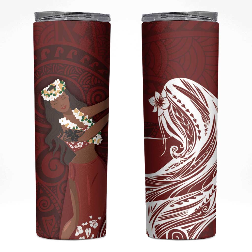 Tahiti Islands Polynesian Plumeria Skinny Tumbler Tahitian Vahine 'Ote'a - Scarlet LT7 Red - Polynesian Pride