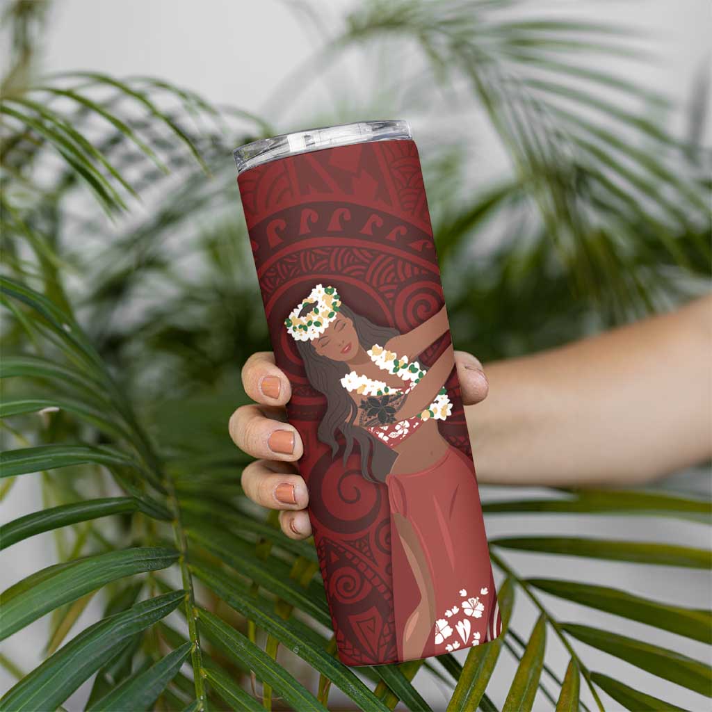 Tahiti Islands Polynesian Plumeria Skinny Tumbler Tahitian Vahine 'Ote'a - Scarlet LT7 - Polynesian Pride