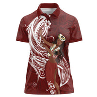 Tahiti Islands Polynesian Plumeria Women Polo Shirt Tahitian Vahine 'Ote'a - Scarlet LT7 Female Red - Polynesian Pride