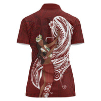 Tahiti Islands Polynesian Plumeria Women Polo Shirt Tahitian Vahine 'Ote'a - Scarlet LT7 - Polynesian Pride