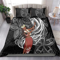Tahiti Islands Polynesian Plumeria Bedding Set Tahitian Vahine 'Ote'a - Black