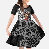 Tahiti Islands Polynesian Plumeria Family Matching Tank Maxi Dress and Hawaiian Shirt Tahitian Vahine 'Ote'a - Black LT7 Daughter's Dress Black - Polynesian Pride