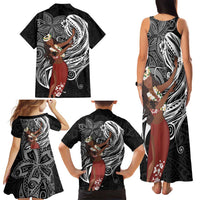 Tahiti Islands Polynesian Plumeria Family Matching Tank Maxi Dress and Hawaiian Shirt Tahitian Vahine 'Ote'a - Black LT7 - Polynesian Pride