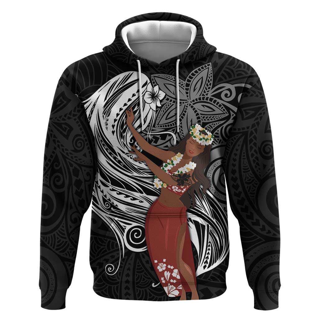 Tahiti Islands Polynesian Plumeria Hoodie Tahitian Vahine 'Ote'a - Black LT7 Pullover Hoodie Black - Polynesian Pride