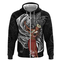 Tahiti Islands Polynesian Plumeria Hoodie Tahitian Vahine 'Ote'a - Black LT7 Zip Hoodie Black - Polynesian Pride