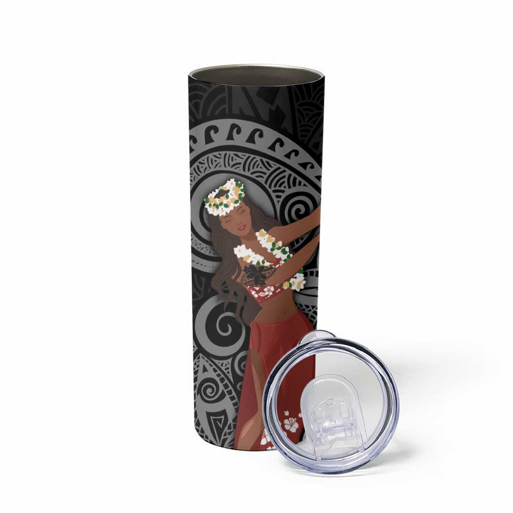 Tahiti Islands Polynesian Plumeria Skinny Tumbler Tahitian Vahine 'Ote'a - Black LT7 - Polynesian Pride
