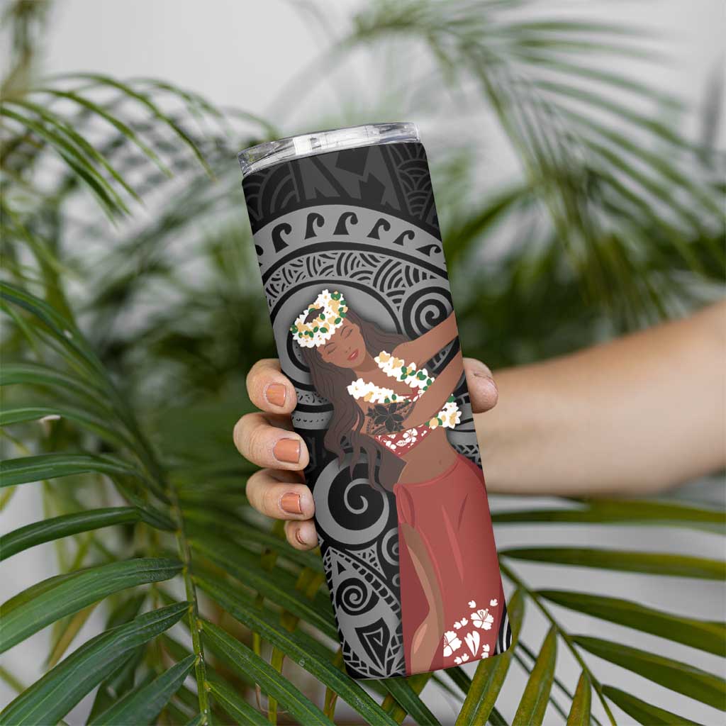 Tahiti Islands Polynesian Plumeria Skinny Tumbler Tahitian Vahine 'Ote'a - Black LT7 - Polynesian Pride