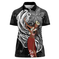 Tahiti Islands Polynesian Plumeria Women Polo Shirt Tahitian Vahine 'Ote'a - Black LT7 Female Black - Polynesian Pride