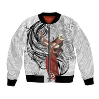 Tahiti Islands Polynesian Plumeria Bomber Jacket Tahitian Vahine 'Ote'a - White