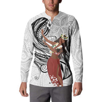 Tahiti Islands Polynesian Plumeria Button Sweatshirt Tahitian Vahine 'Ote'a - White