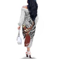 Tahiti Islands Polynesian Plumeria Family Matching Off The Shoulder Long Sleeve Dress and Hawaiian Shirt Tahitian Vahine 'Ote'a - White LT7 - Polynesian Pride