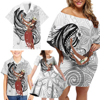 Tahiti Islands Polynesian Plumeria Family Matching Off Shoulder Short Dress and Hawaiian Shirt Tahitian Vahine 'Ote'a - White LT7 - Polynesian Pride