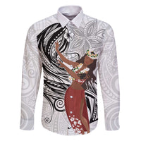 Tahiti Islands Polynesian Plumeria Family Matching Puletasi and Hawaiian Shirt Tahitian Vahine 'Ote'a - White LT7 Dad's Shirt - Long Sleeve White - Polynesian Pride