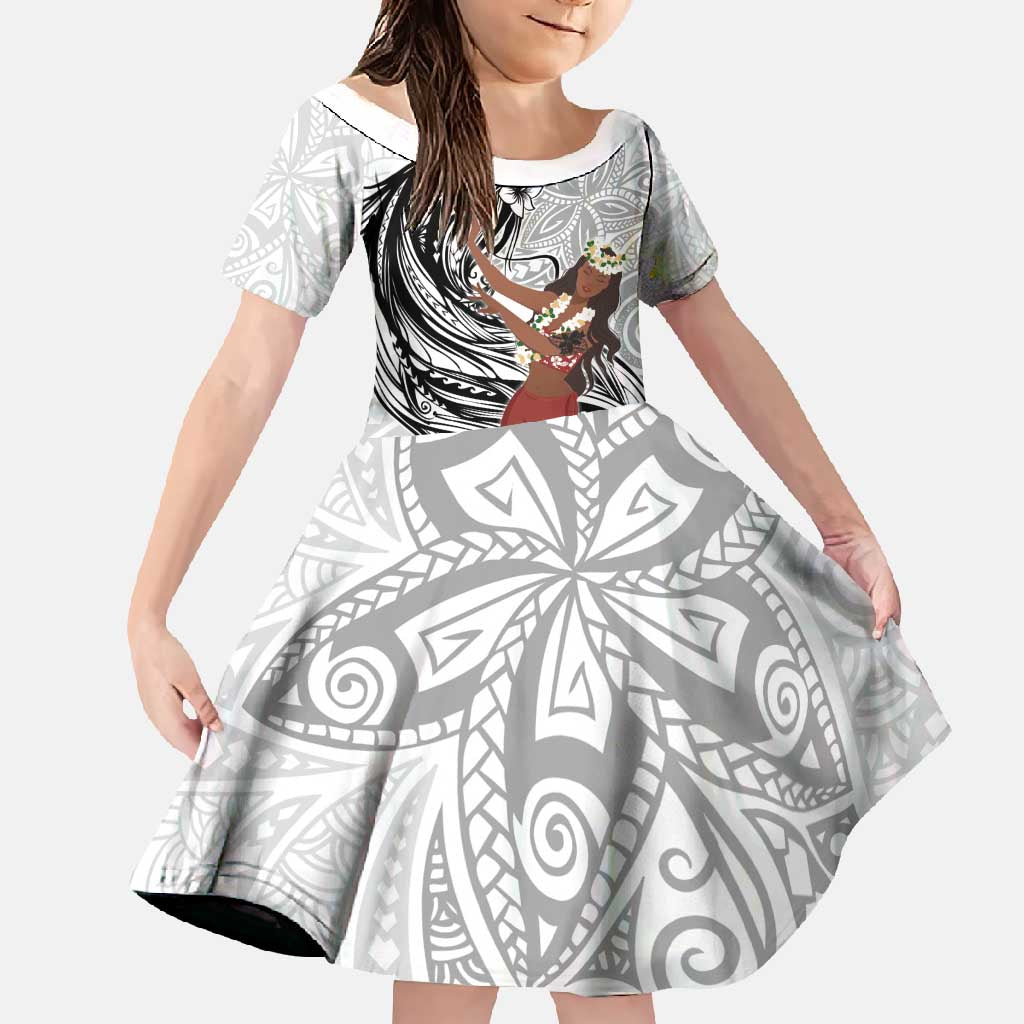 Tahiti Islands Polynesian Plumeria Family Matching Tank Maxi Dress and Hawaiian Shirt Tahitian Vahine 'Ote'a - White LT7 Daughter's Dress White - Polynesian Pride