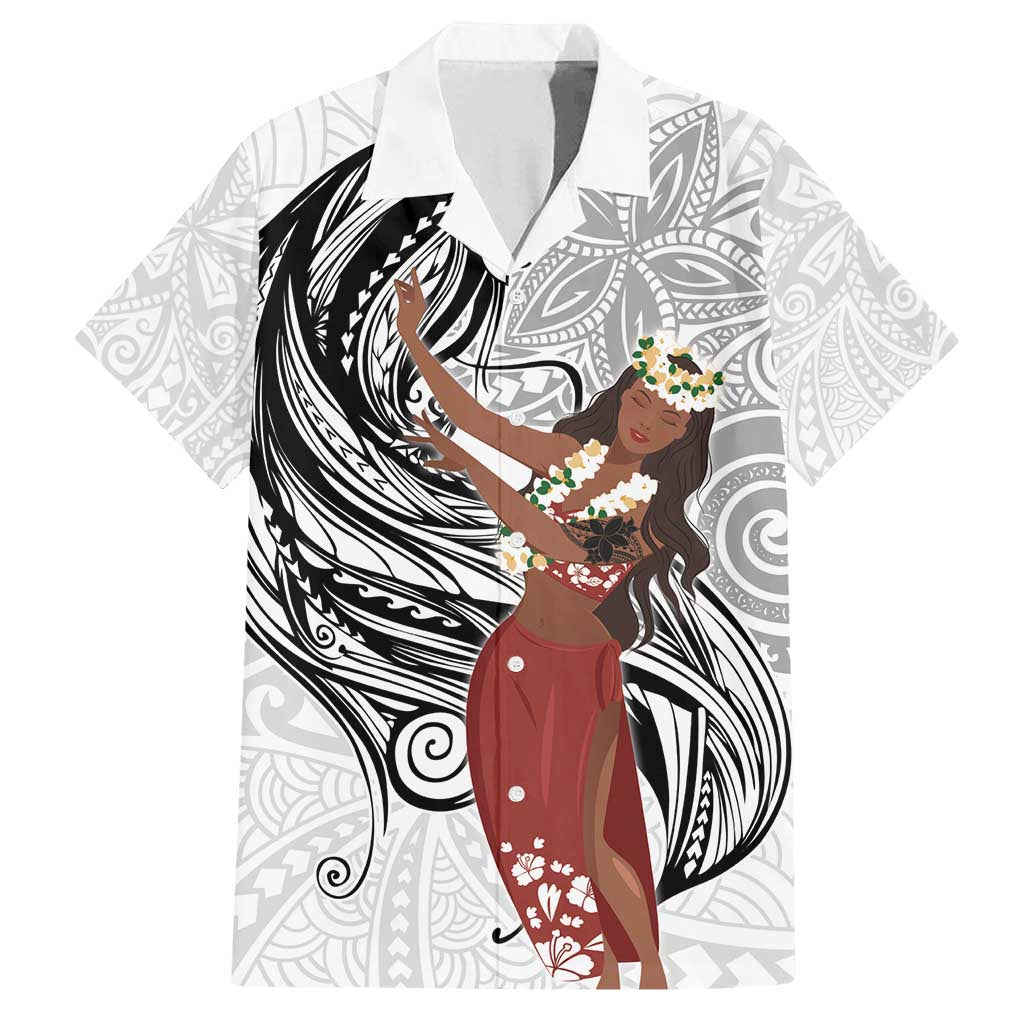 Tahiti Islands Polynesian Plumeria Family Matching Tank Maxi Dress and Hawaiian Shirt Tahitian Vahine 'Ote'a - White LT7 Dad's Shirt - Short Sleeve White - Polynesian Pride