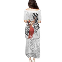 Tahiti Islands Polynesian Plumeria Puletasi Tahitian Vahine 'Ote'a - White