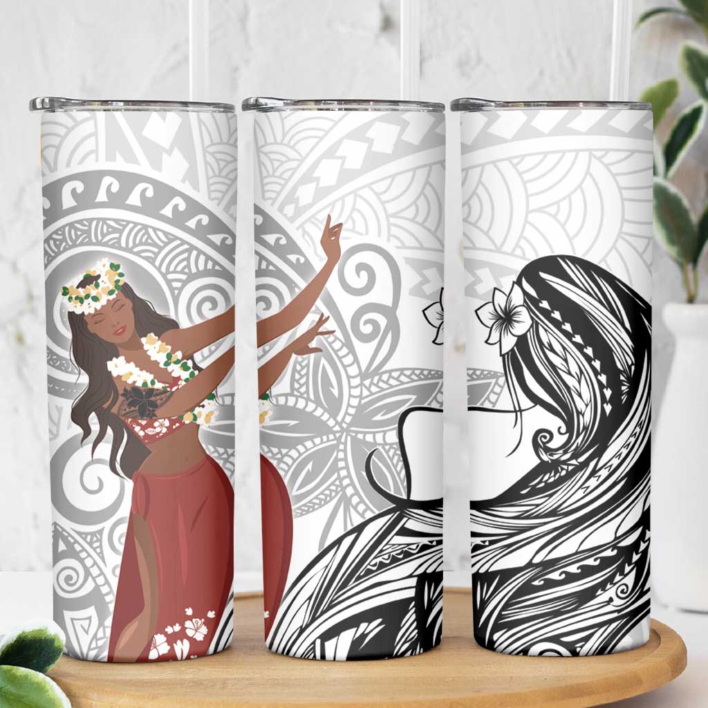 Tahiti Islands Polynesian Plumeria Skinny Tumbler Tahitian Vahine 'Ote'a - White LT7 - Polynesian Pride