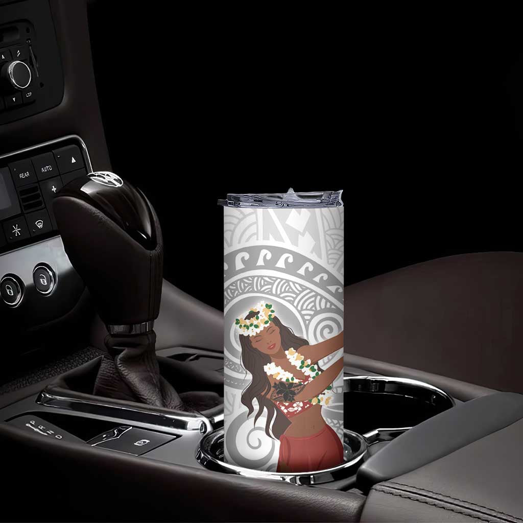 Tahiti Islands Polynesian Plumeria Skinny Tumbler Tahitian Vahine 'Ote'a - White LT7 - Polynesian Pride