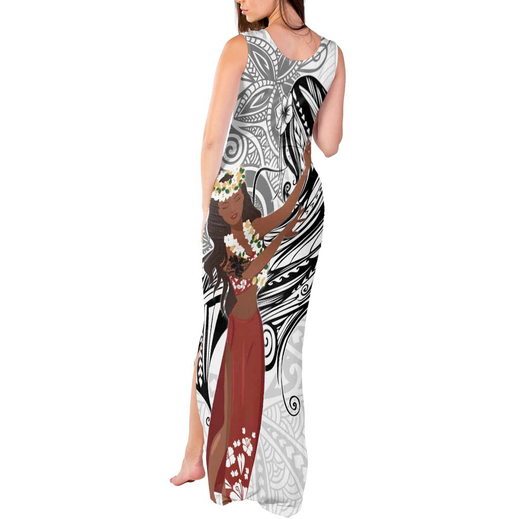 Tahiti Islands Polynesian Plumeria Tank Maxi Dress Tahitian Vahine 'Ote'a - White