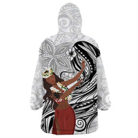 Tahiti Islands Polynesian Plumeria Wearable Blanket Hoodie Tahitian Vahine 'Ote'a - White