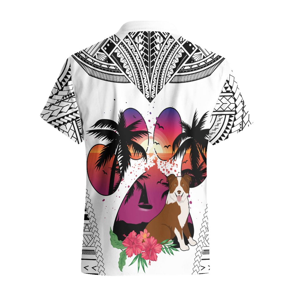 Polynesian Hawaiian Shirt Dog Lover With Border Collie - Sunset At The Beach White Ver LT7 - Polynesian Pride