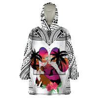 Polynesian Wearable Blanket Hoodie Dog Lover With Border Collie - Sunset At The Beach White Ver LT7 One Size White - Polynesian Pride
