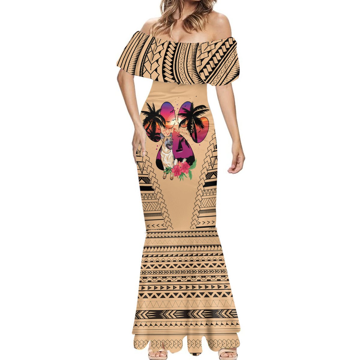 Polynesian Mermaid Dress Dog Lover With German Shepherd - Sunset At The Beach LT7 - Polynesian Pride