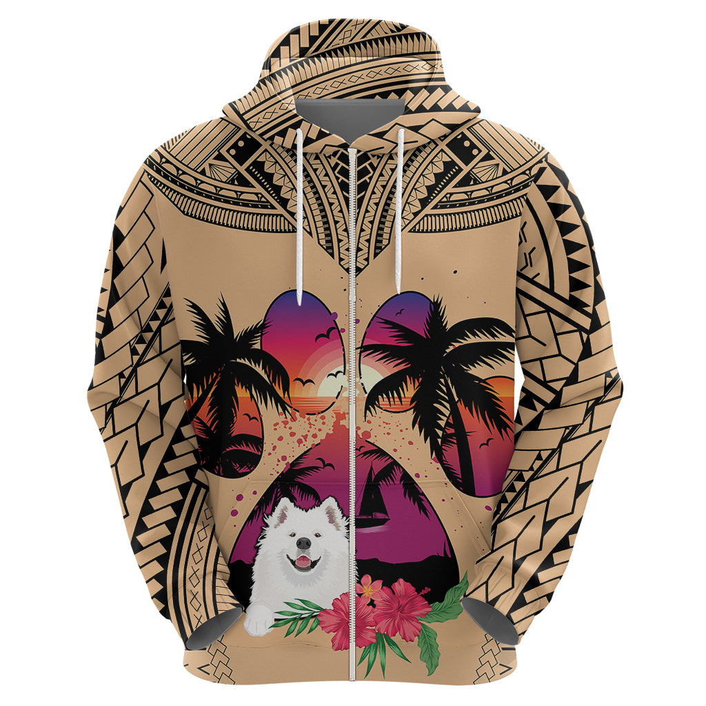 Polynesian Hoodie Dog Lover With Samoyed - Sunset At The Beach LT7 - Polynesian Pride