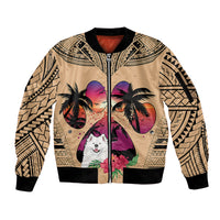 Polynesian Sleeve Zip Bomber Jacket Dog Lover With Samoyed - Sunset At The Beach LT7 Unisex Coral - Polynesian Pride