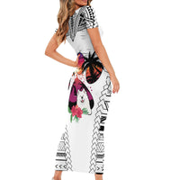 Polynesian Short Sleeve Bodycon Dress Dog Lover With Samoyed - Sunset At The Beach White Ver LT7 - Polynesian Pride