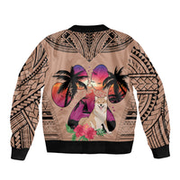 Polynesian Sleeve Zip Bomber Jacket Dog Lover With Shiba Inu - Sunset At The Beach Brown Ver LT7 - Polynesian Pride
