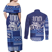 Queen Salote College 100th Anniversary Couples Matching Off Shoulder Maxi Dress and Long Sleeve Button Shirt QSC Royal Girls LT7 - Polynesian Pride