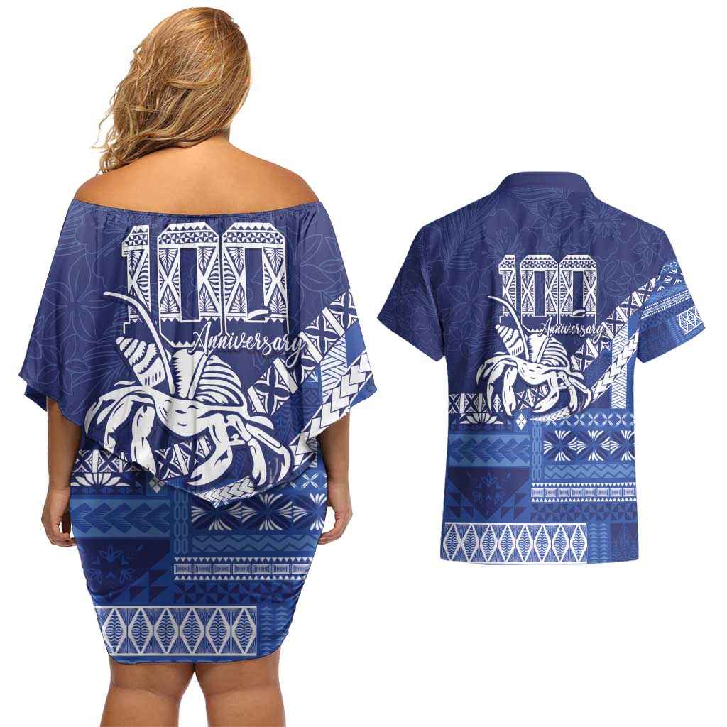 Queen Salote College 100th Anniversary Couples Matching Off Shoulder Short Dress and Hawaiian Shirt QSC Royal Girls LT7 - Polynesian Pride