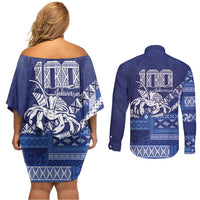 Queen Salote College 100th Anniversary Couples Matching Off Shoulder Short Dress and Long Sleeve Button Shirt QSC Royal Girls LT7 - Polynesian Pride