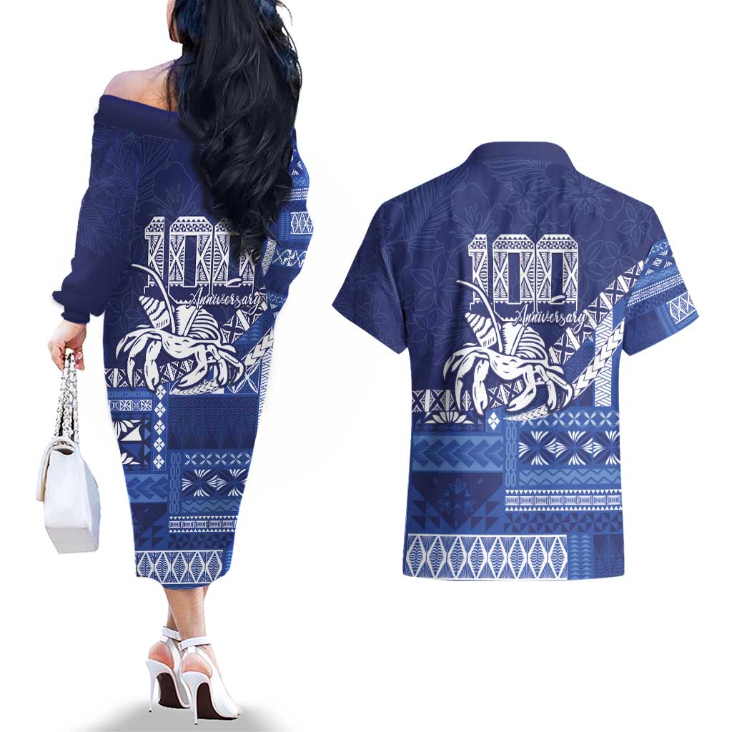 Queen Salote College 100th Anniversary Couples Matching Off The Shoulder Long Sleeve Dress and Hawaiian Shirt QSC Royal Girls LT7 - Polynesian Pride