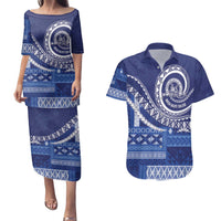 Queen Salote College 100th Anniversary Couples Matching Puletasi and Hawaiian Shirt QSC Royal Girls LT7 Royal Blue - Polynesian Pride