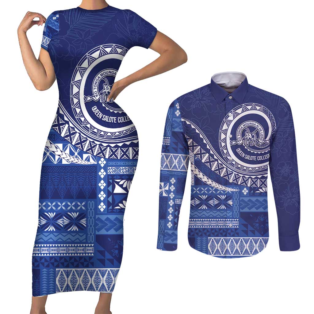 Queen Salote College 100th Anniversary Couples Matching Short Sleeve Bodycon Dress and Long Sleeve Button Shirt QSC Royal Girls LT7 Royal Blue - Polynesian Pride