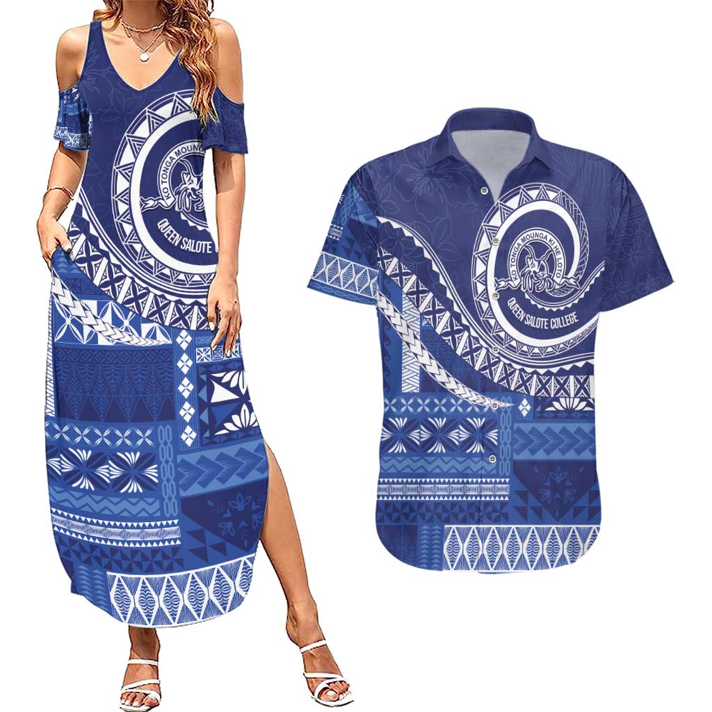 Queen Salote College 100th Anniversary Couples Matching Summer Maxi Dress and Hawaiian Shirt QSC Royal Girls LT7 Royal Blue - Polynesian Pride